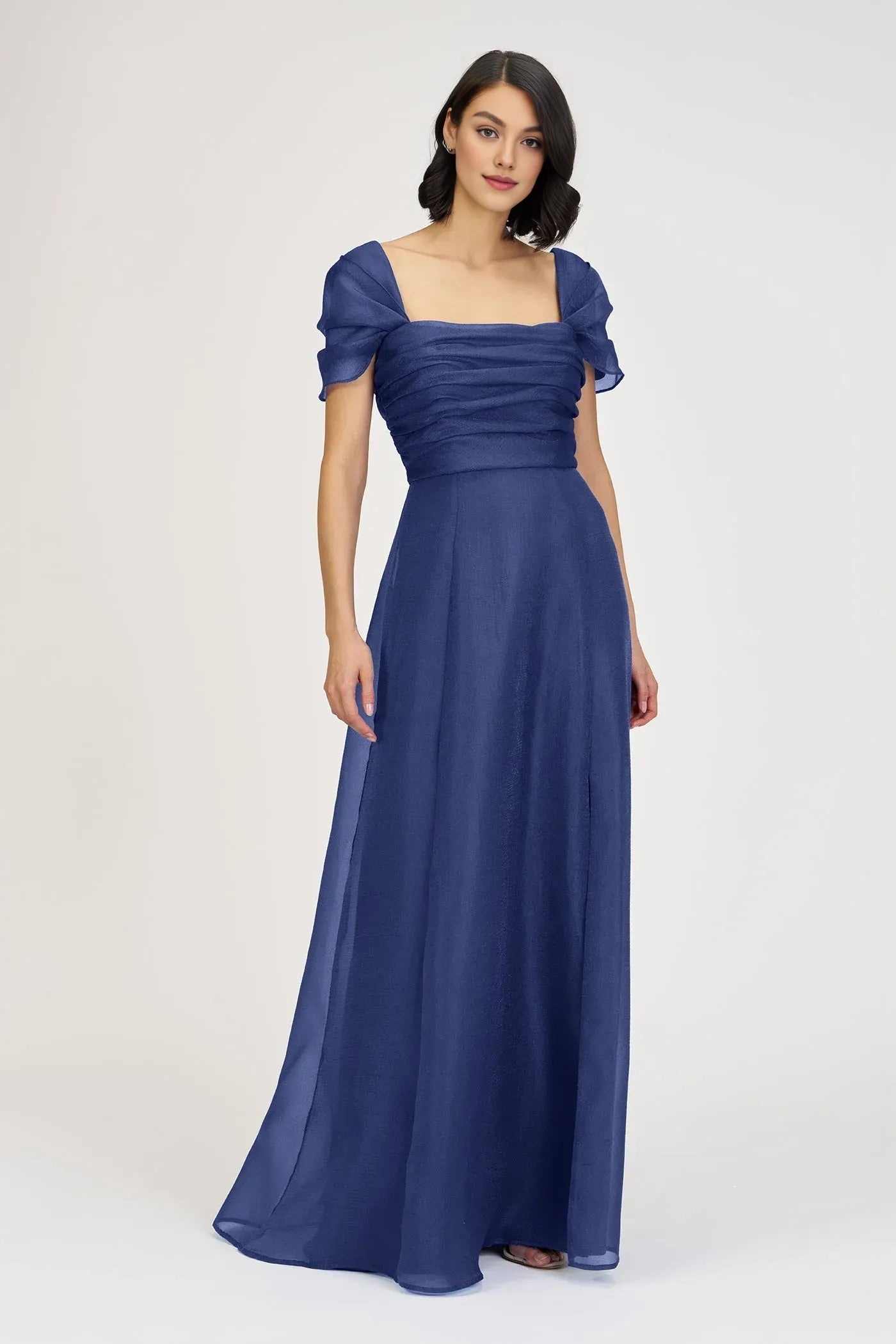 Affordable A-Line Square Neck Cap Sleeve Zipper Up Floor-Length Prom Dress