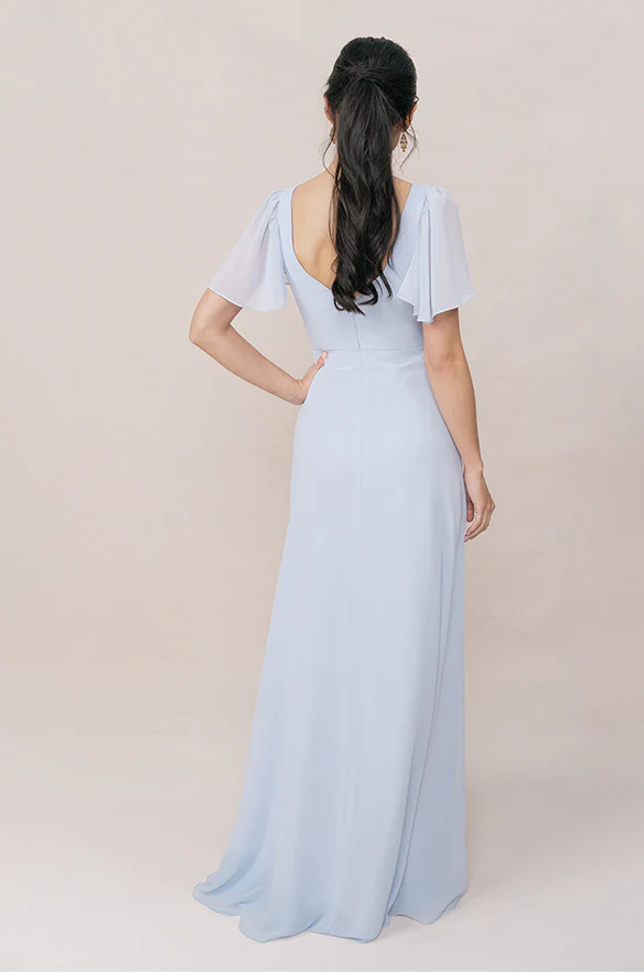 Affordable A-line Sweetheart Neck Flutter Sleeve Back Zipper Ankle-Length Bridesmaid Dress