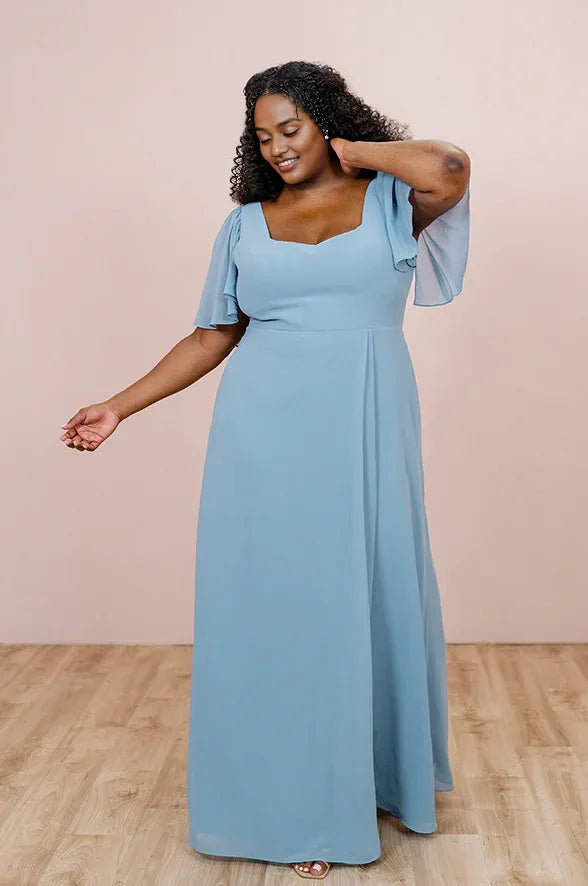 Affordable A-line Sweetheart Neck Flutter Sleeve Back Zipper Ankle-Length Plus Size Bridesmaid Dress