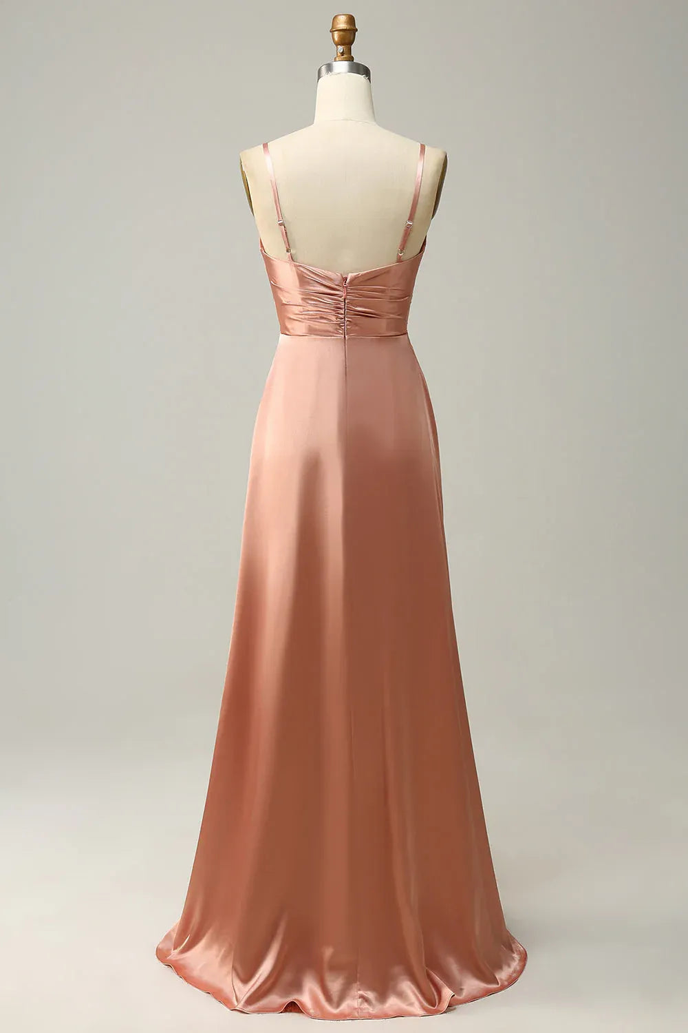 Affordable A Line Spaghetti Straps Sleeveless Satin Slit Floor-Length Prom Dress