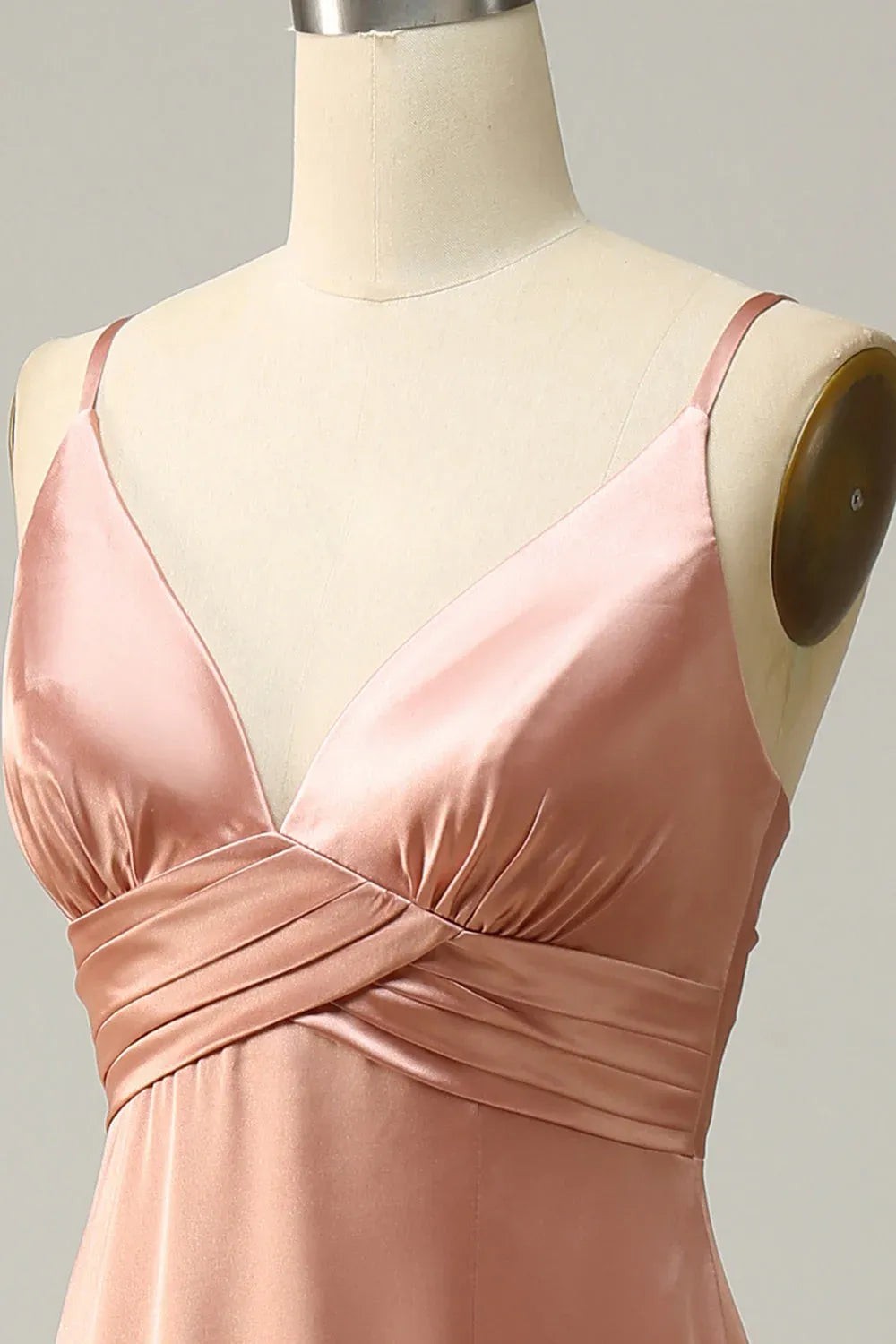 Affordable A Line Spaghetti Straps Sleeveless Satin Slit Floor-Length Prom Dress
