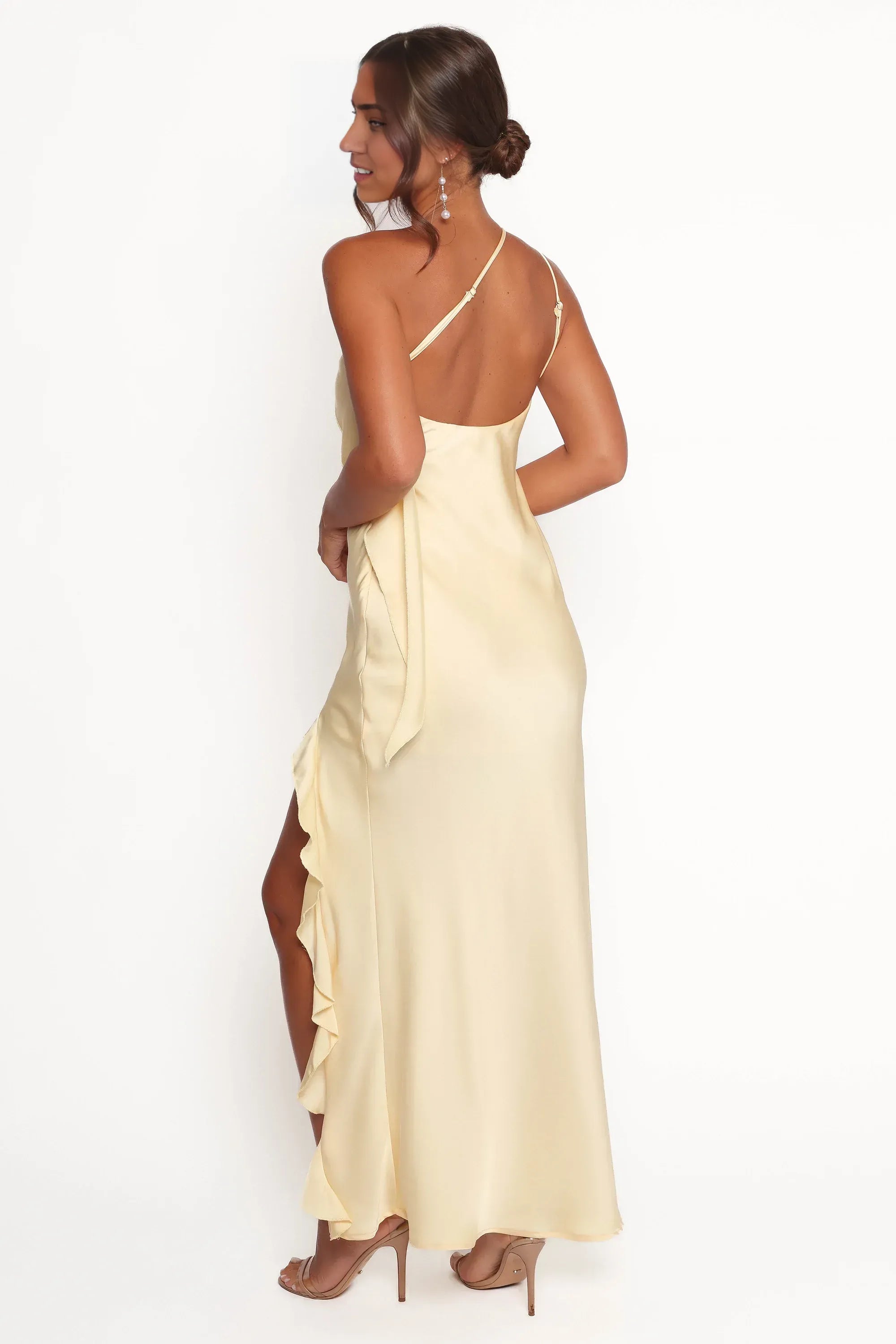 Affordable Column One Shoulder Sleeveless Satin Ankle-Length Prom Dress