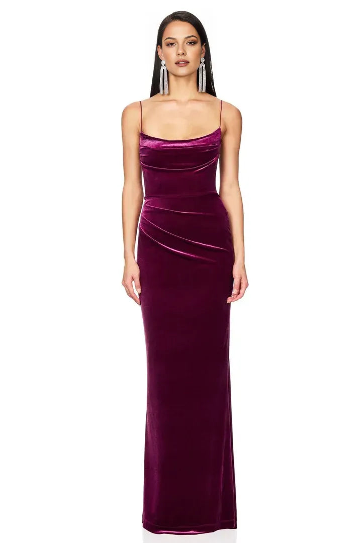 Affordable Column Spaghetti Straps Sleeveless Velvet Floor-Length Prom Dress