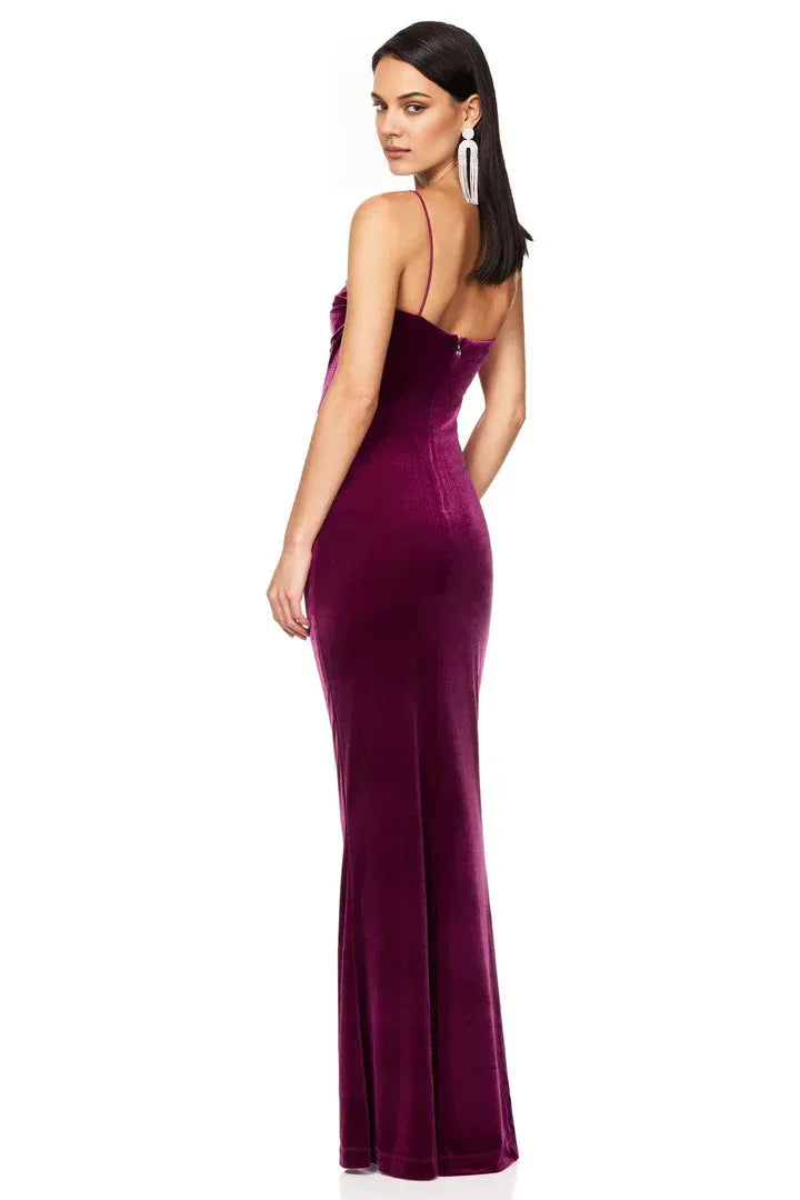 Affordable Column Spaghetti Straps Sleeveless Velvet Floor-Length Prom Dress