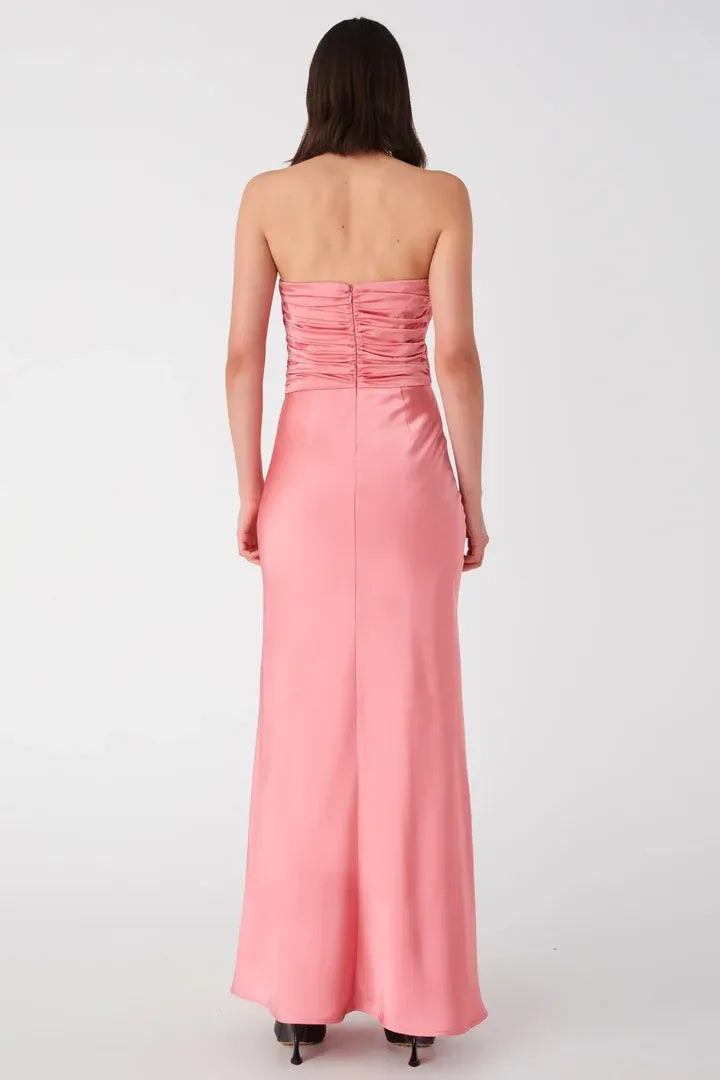 Affordable Fitted Strapless Sleeveless Satin Floor-Length Prom Dress