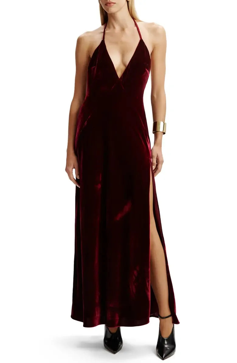 Affordable Mermaid Halter Neck Sleeveless Velvet Ankle-Length Prom Dress
