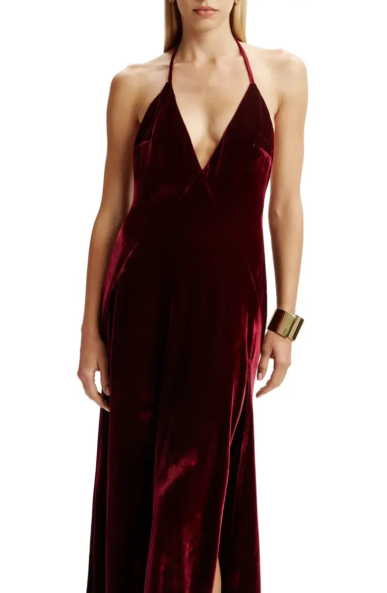 Affordable Mermaid Halter Neck Sleeveless Velvet Ankle-Length Prom Dress