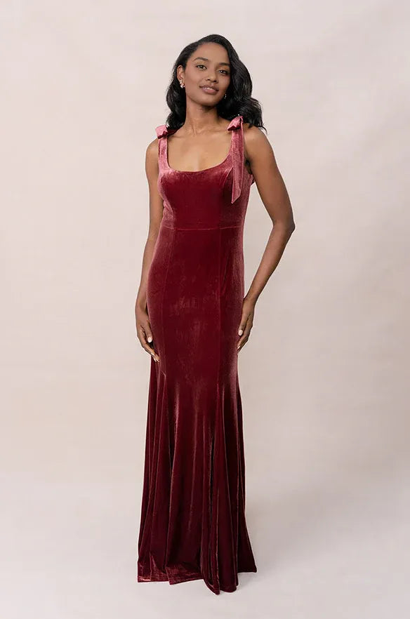 Affordable Mermaid Scoop Neck Sleeveless Velvet Floor-Length Prom Dress