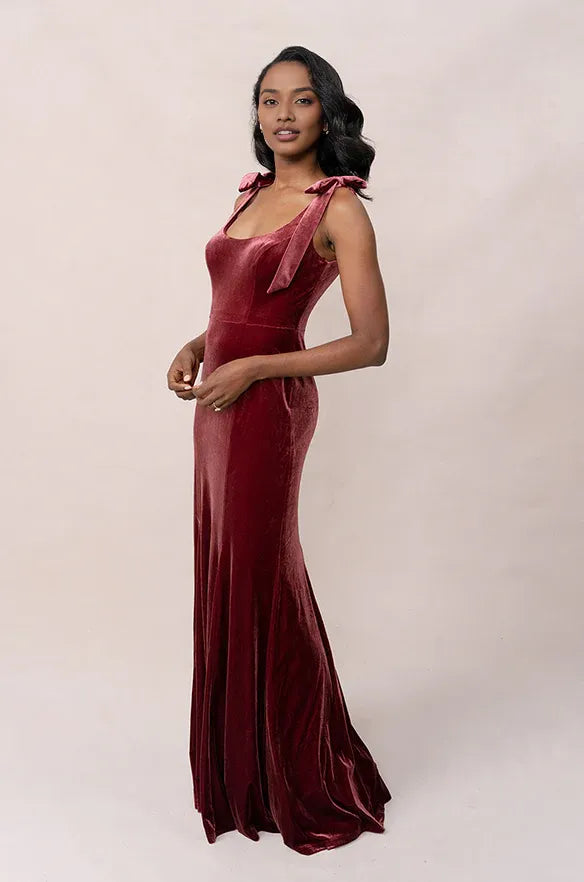 Affordable Mermaid Scoop Neck Sleeveless Velvet Floor-Length Prom Dress