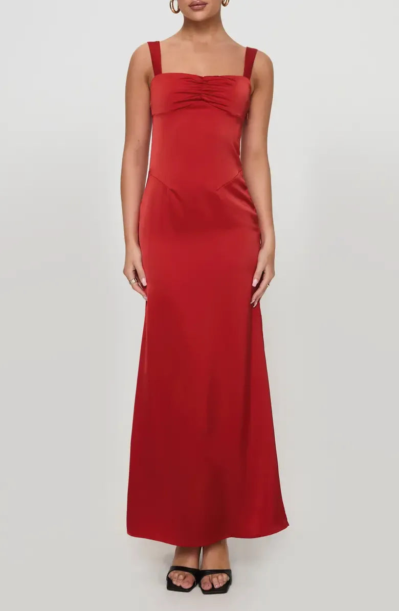 Affordable Mermaid Square Neck Sleeveless Satin Floor-Length Prom Dress