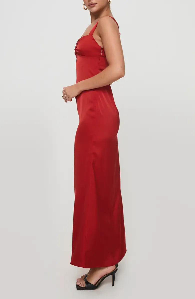 Affordable Mermaid Square Neck Sleeveless Satin Floor-Length Prom Dress
