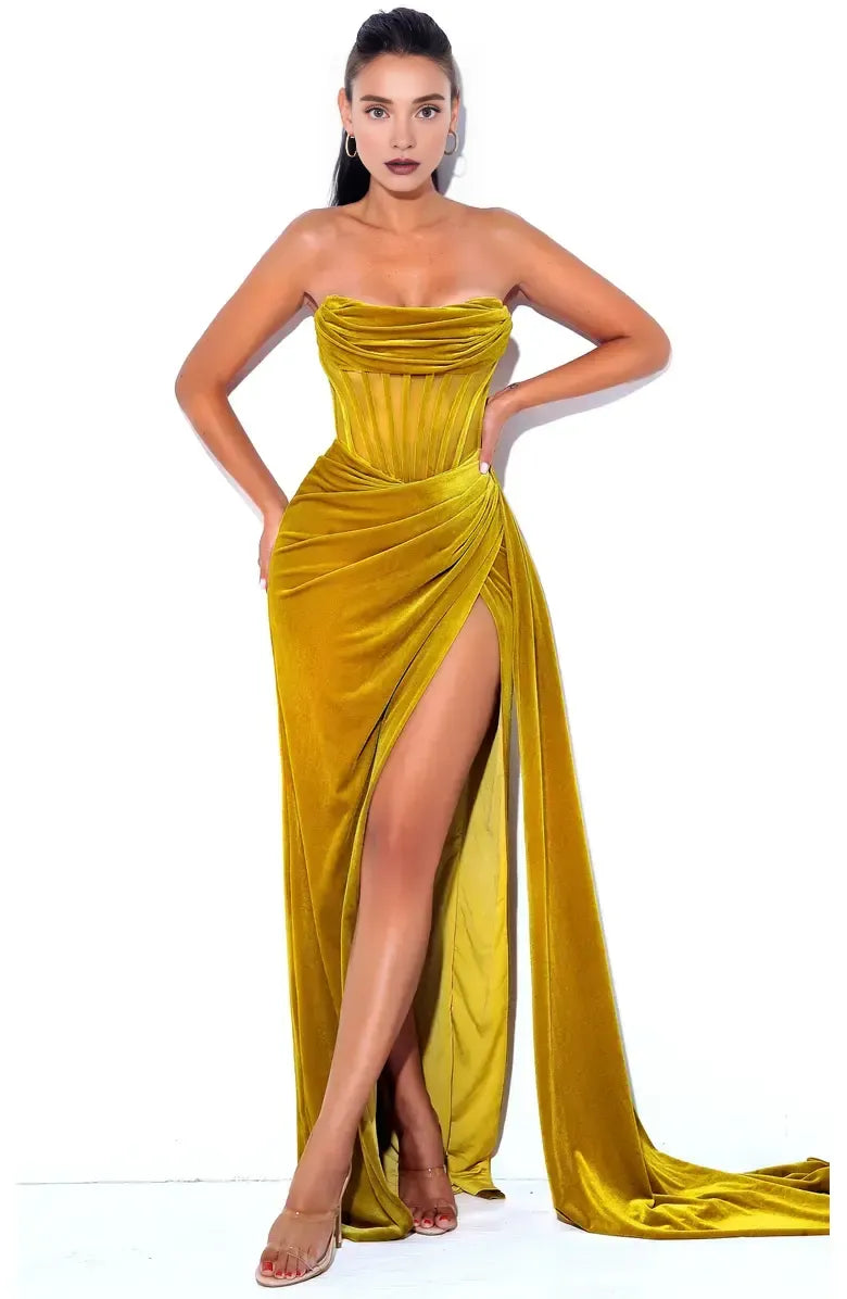 Affordable Mermaid Strapless Sleeveless Velvet Floor-Length Prom Dress