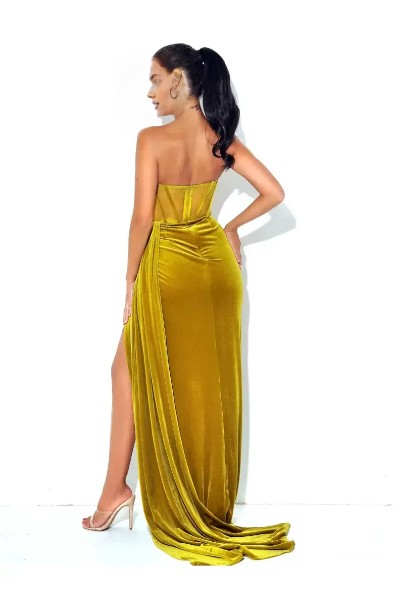 Affordable Mermaid Strapless Sleeveless Velvet Floor-Length Prom Dress