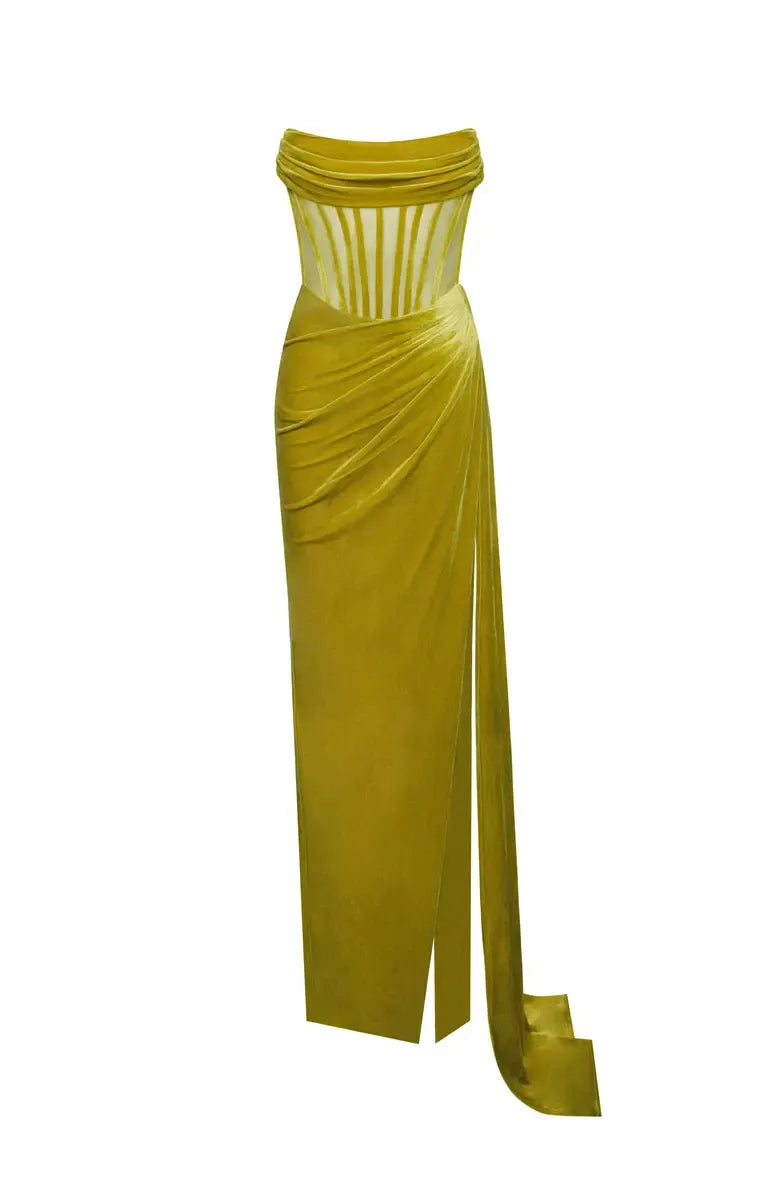 Affordable Mermaid Strapless Sleeveless Velvet Floor-Length Prom Dress