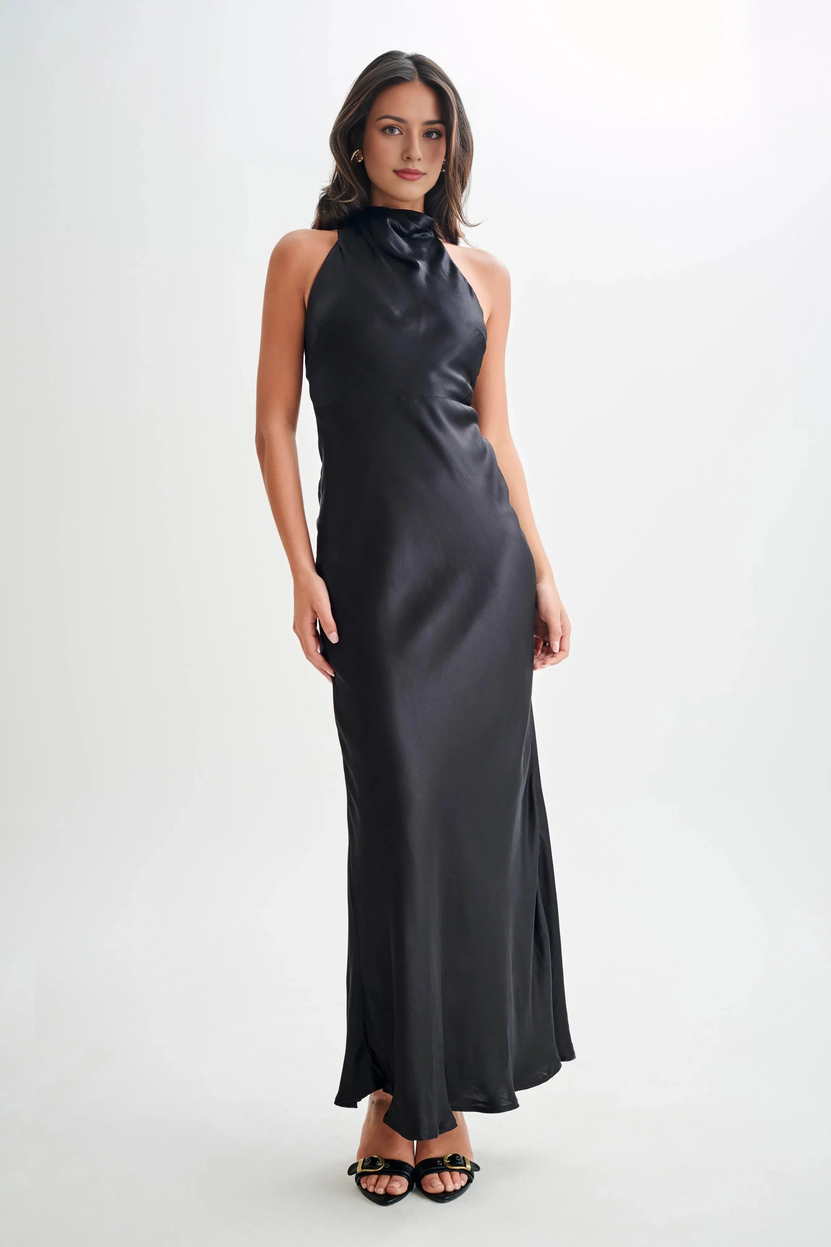 Affordable Satin Evening Dresses Black Hot Sale Long Prom Dresses Off The Shoulder No Slit Sleeveless Evening gowns
