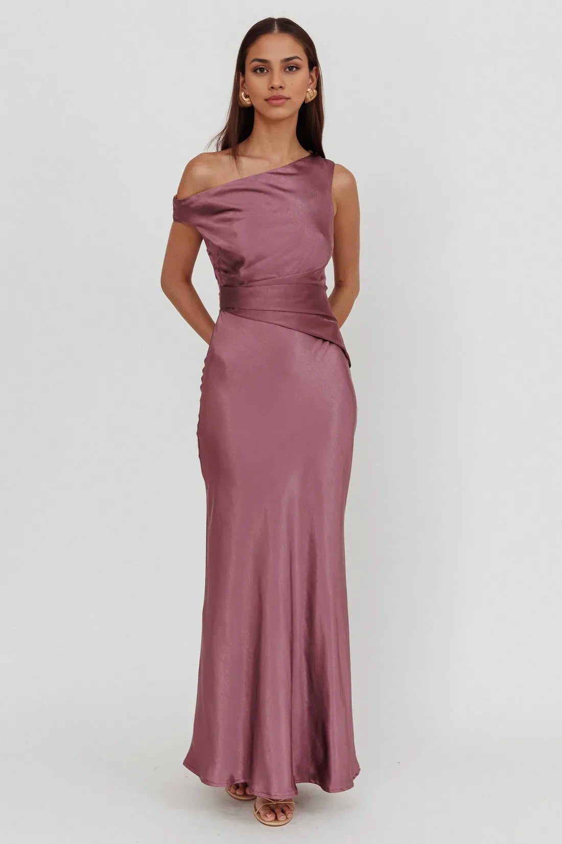 Affordable Sheath/Column One Shoulder Sleeveless Backless Floor-Length Prom Dress