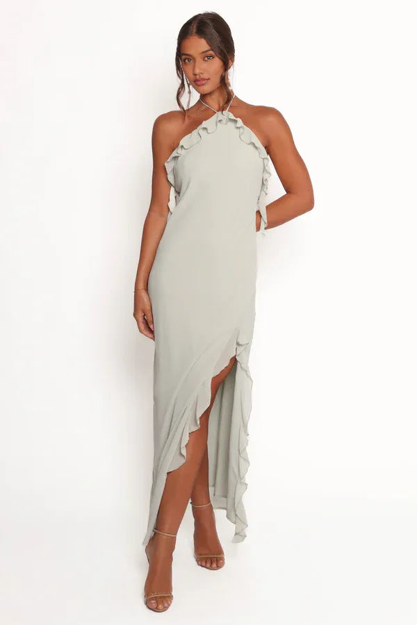 Affordable Sheath Halter Neck Sleeveless Backless Ankle-Length Prom Dress