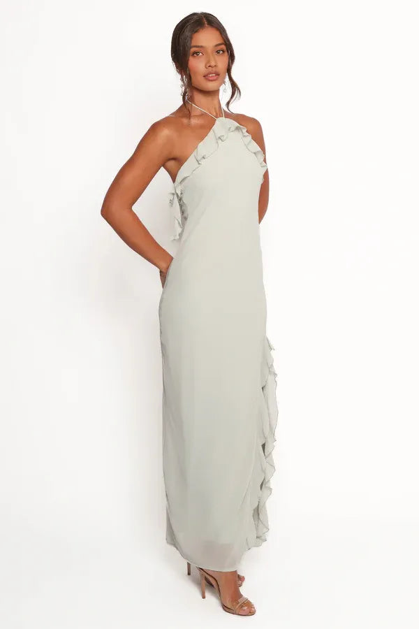 Affordable Sheath Halter Neck Sleeveless Backless Ankle-Length Prom Dress