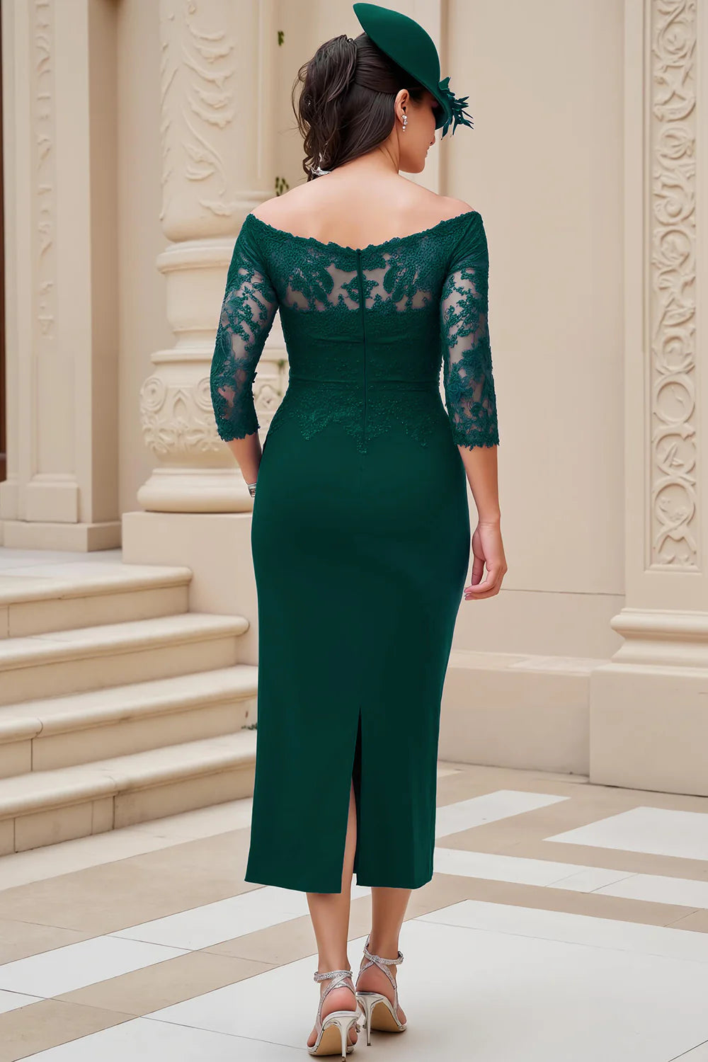 Affordable Sheath Off The Shoulder Long Sleeve Scoop Back Ankle-Length Mother of the Bride Dress