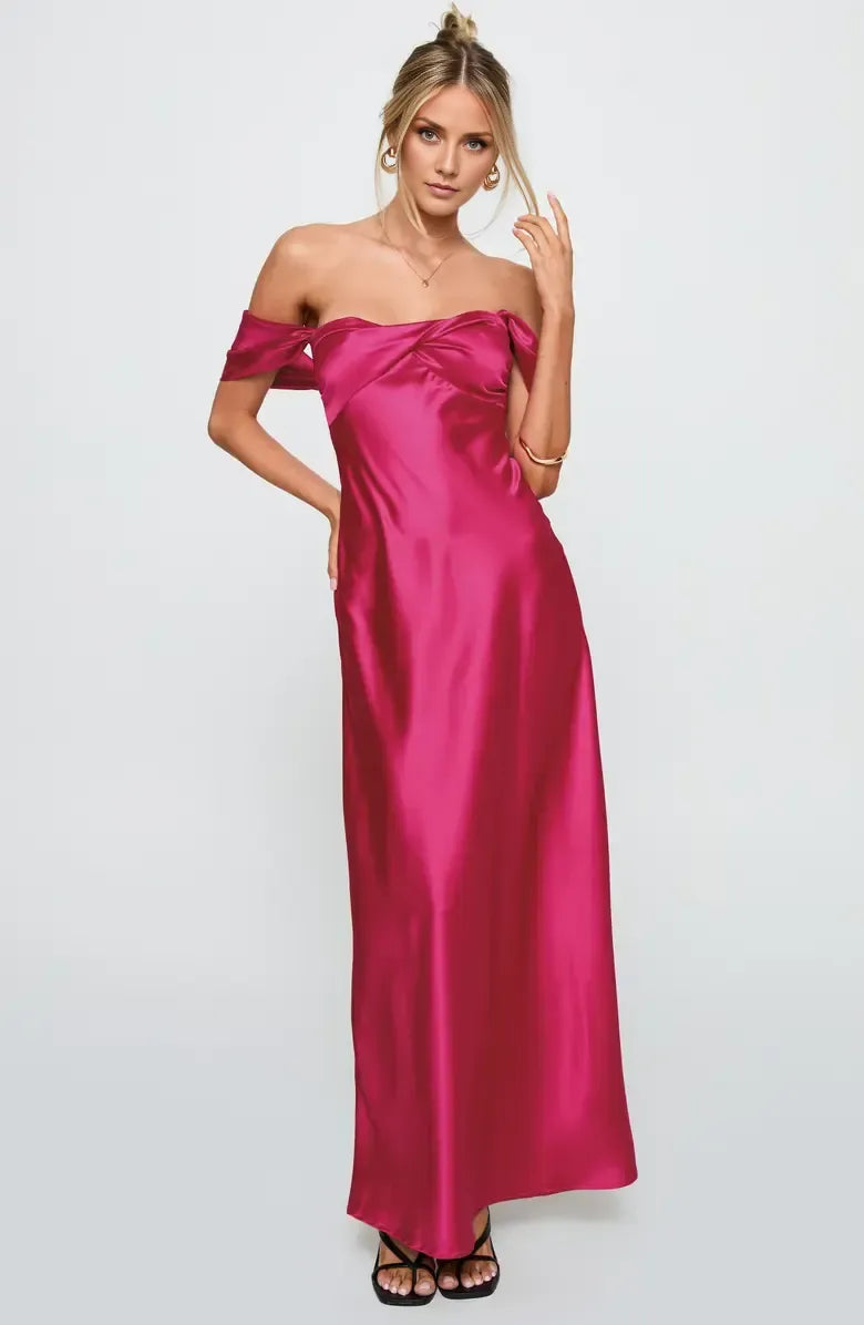 Affordable Sheath Off the Shoulder Sleeveless Satin Floor-Length Prom Dress
