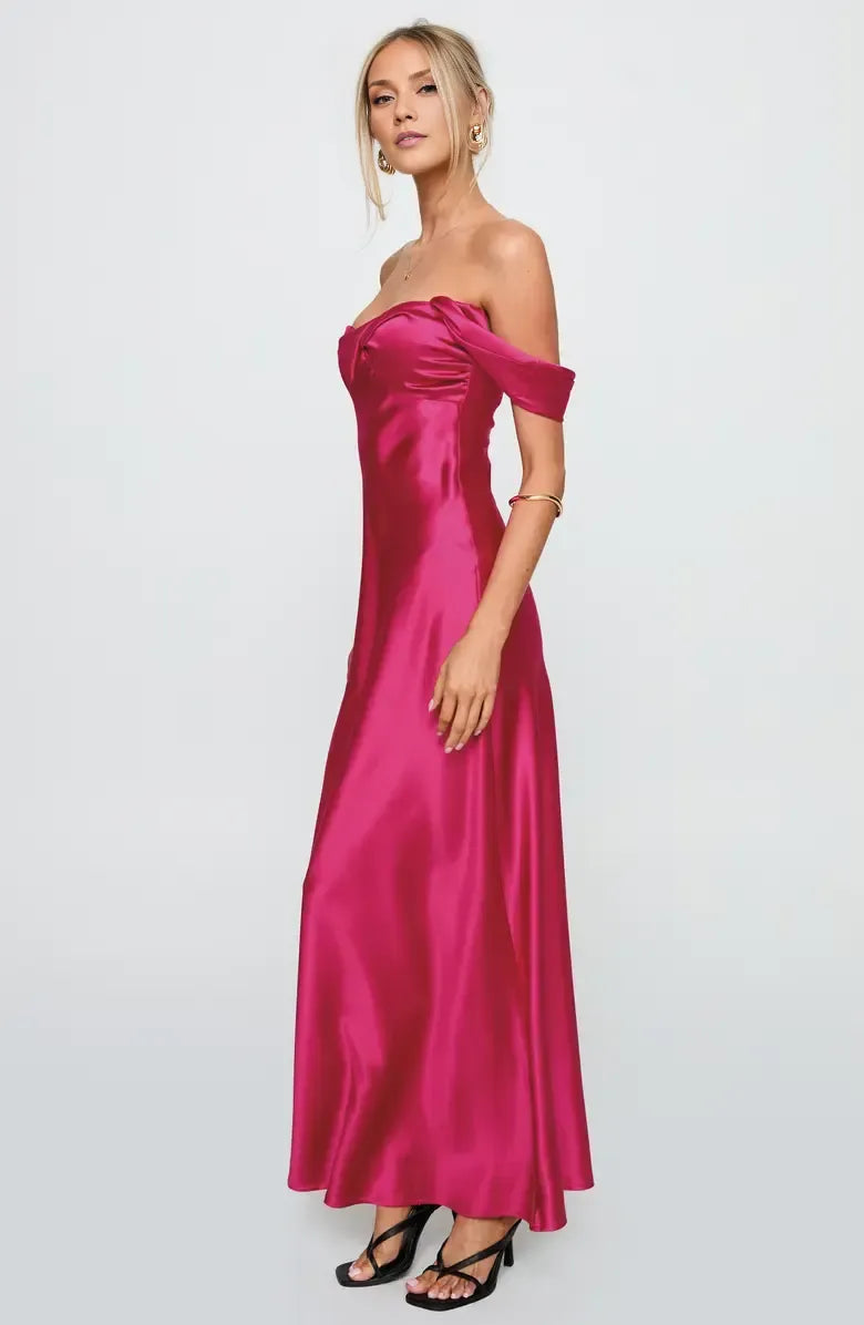 Affordable Sheath Off the Shoulder Sleeveless Satin Floor-Length Prom Dress