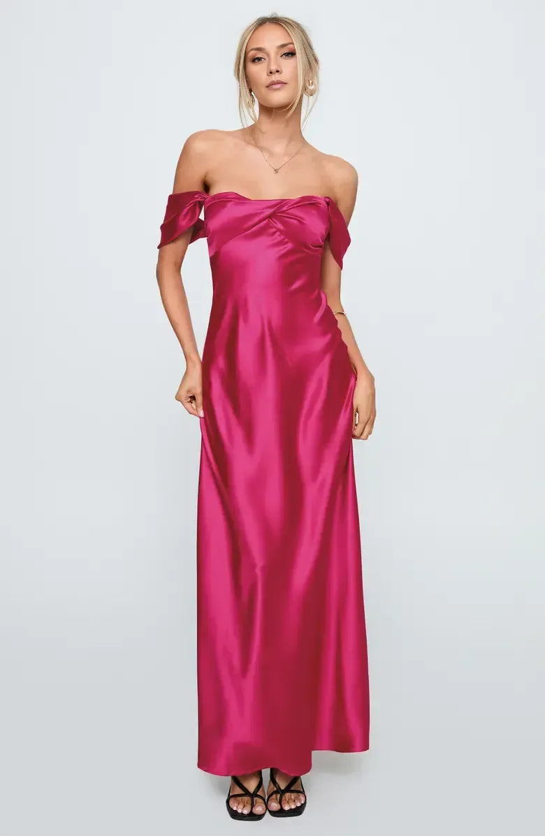 Affordable Sheath Off the Shoulder Sleeveless Satin Floor-Length Prom Dress