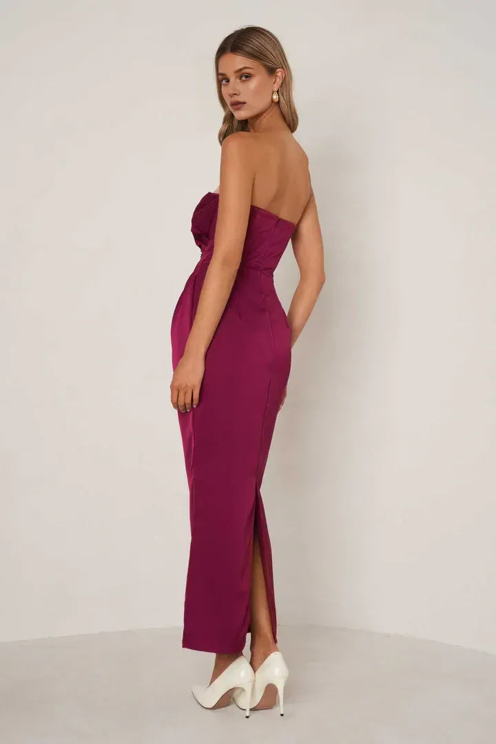 Affordable Sheath Strapless Sleeveless Satin Ankle-Length Prom Dress