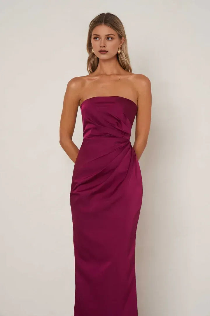 Affordable Sheath Strapless Sleeveless Satin Ankle-Length Prom Dress