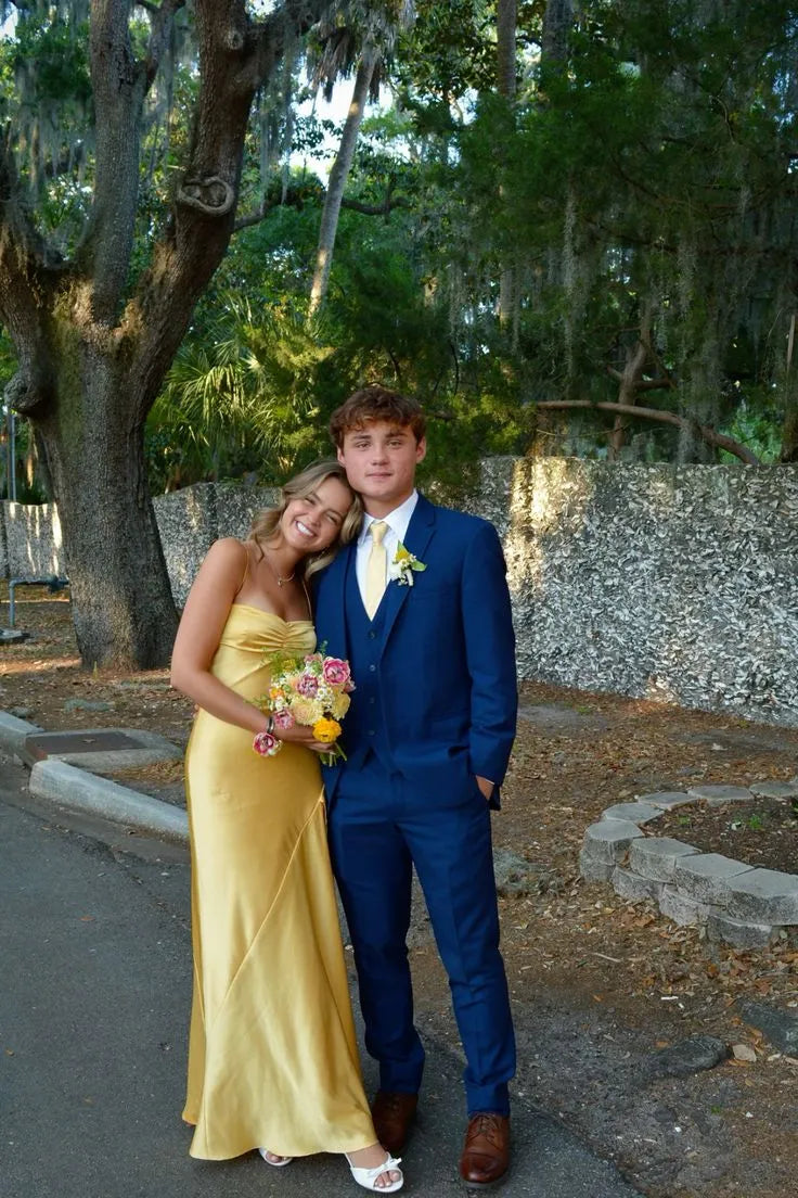 Affordable Spaghetti Straps Sleeveless Sheath Satin Slit Long Prom Dress
