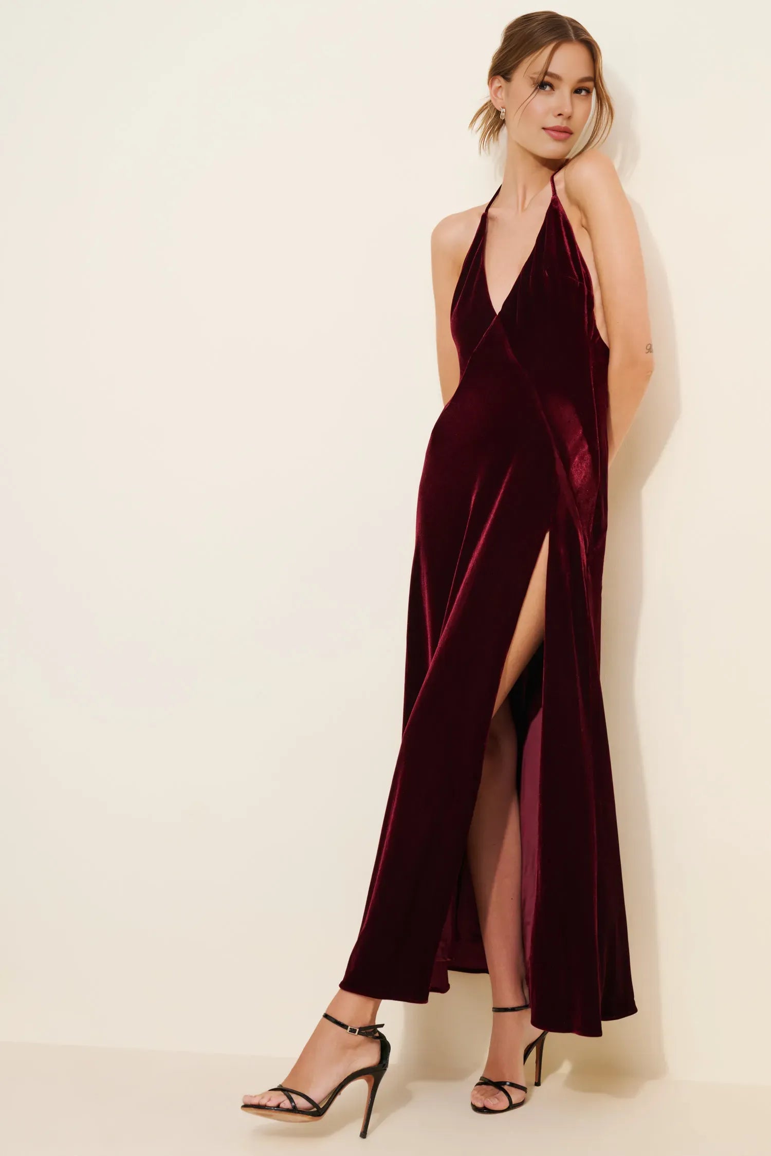 Affordable Mermaid Halter Neck Sleeveless Velvet Ankle-Length Prom Dress