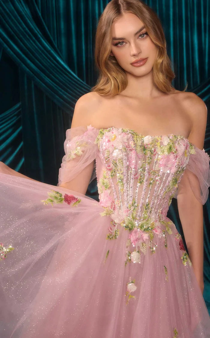 Blushing Pink Glitter Tulle A-Line Sweetheart Zipper Back Floor-Length Dress