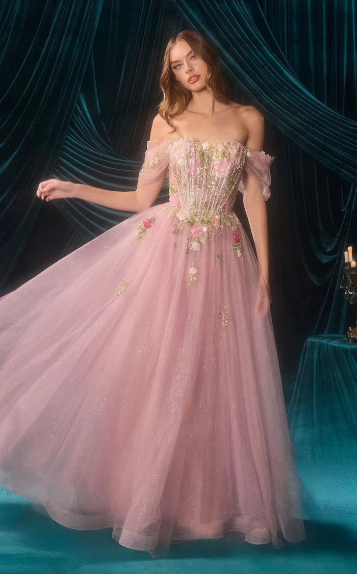 Blushing Pink Glitter Tulle A-Line Sweetheart Zipper Back Floor-Length Dress