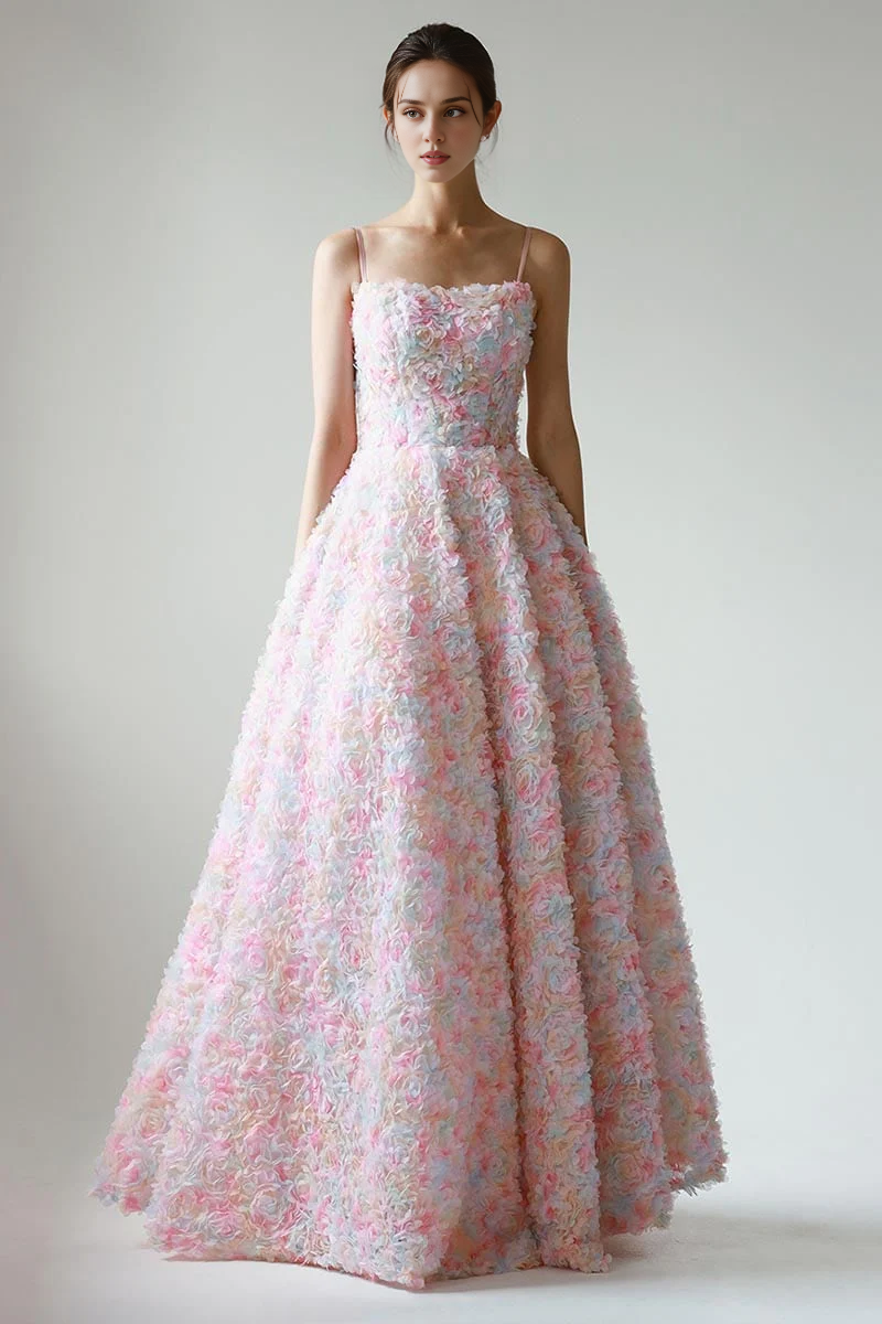 Weitese Prom Shop Dresses Spaghetti Straps 3D Floral Sleeveless Applique Maxi Dress Prom Dress Formal Women's Dresses