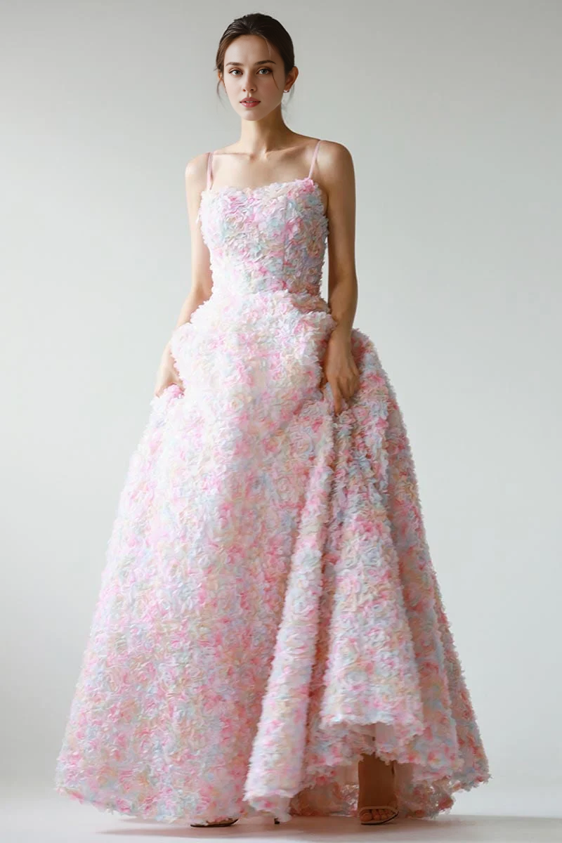 Weitese Prom Shop Dresses Spaghetti Straps 3D Floral Sleeveless Applique Maxi Dress Prom Dress Formal Women's Dresses