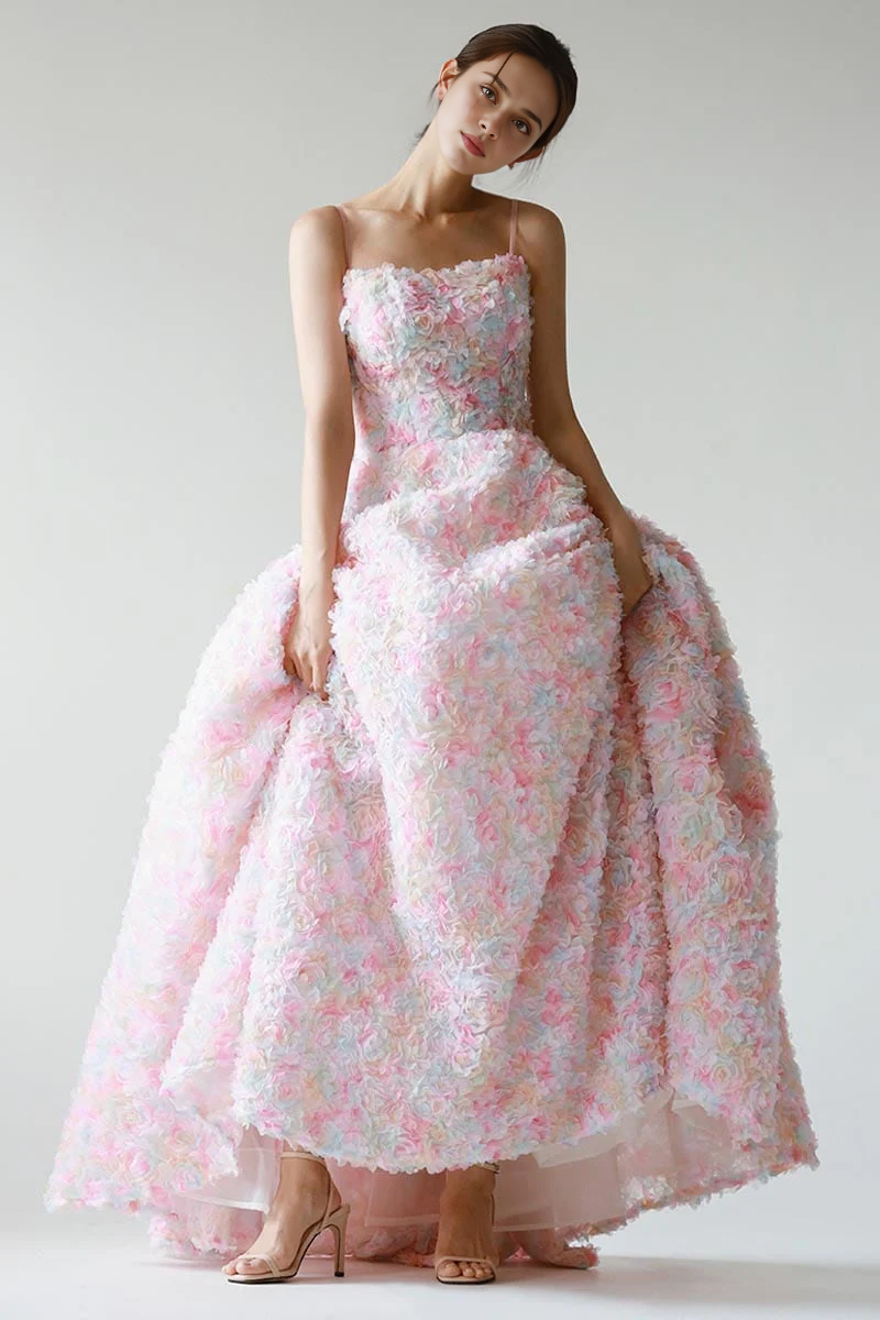 Weitese Prom Shop Dresses Spaghetti Straps 3D Floral Sleeveless Applique Maxi Dress Prom Dress Formal Women's Dresses