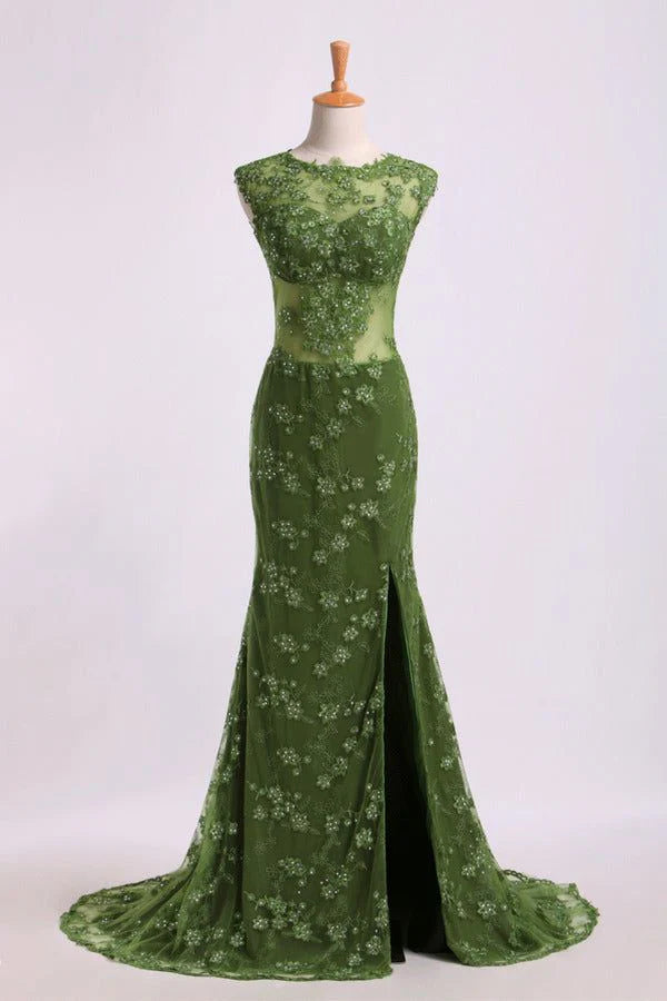 Weitese Formal Women's Dresses Green Backless Appliques Beading Formal Prom Party Dress Prom Dress Stores