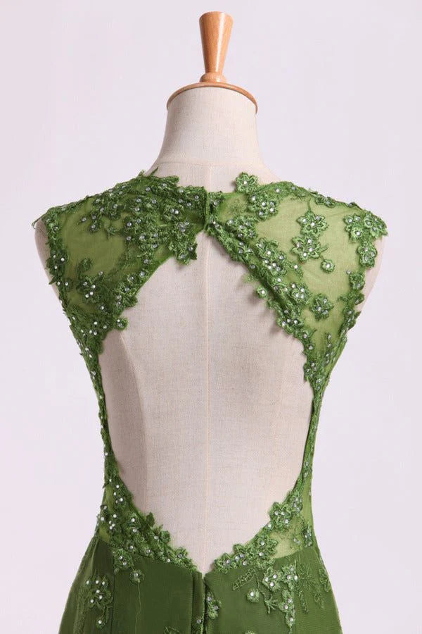 Weitese Formal Women's Dresses Green Backless Appliques Beading Formal Prom Party Dress Prom Dress Stores