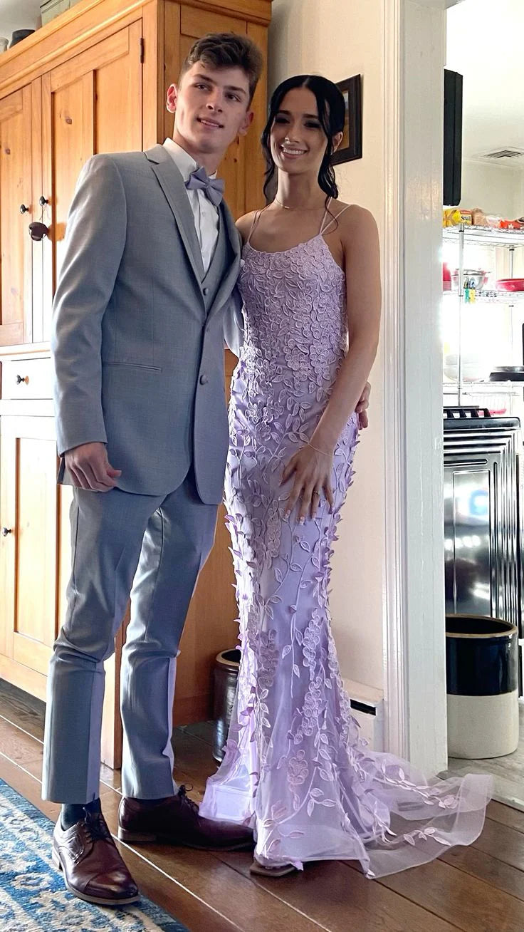 Vestidos formales Weitese para mujer, color lila, sirena, tul, apliques, vestido largo de fiesta, vestido formal de fiesta, ropa de fiesta 