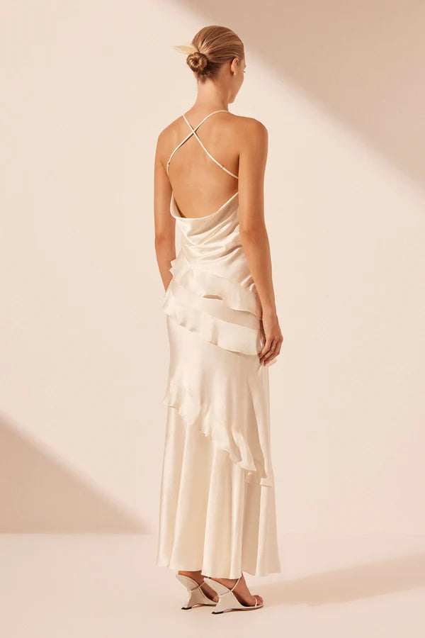 Weitese Formal Wear Dresses Asymmetrical Ruffle Maxi Dress Ivory Wedding Dress Prom Dress Shops