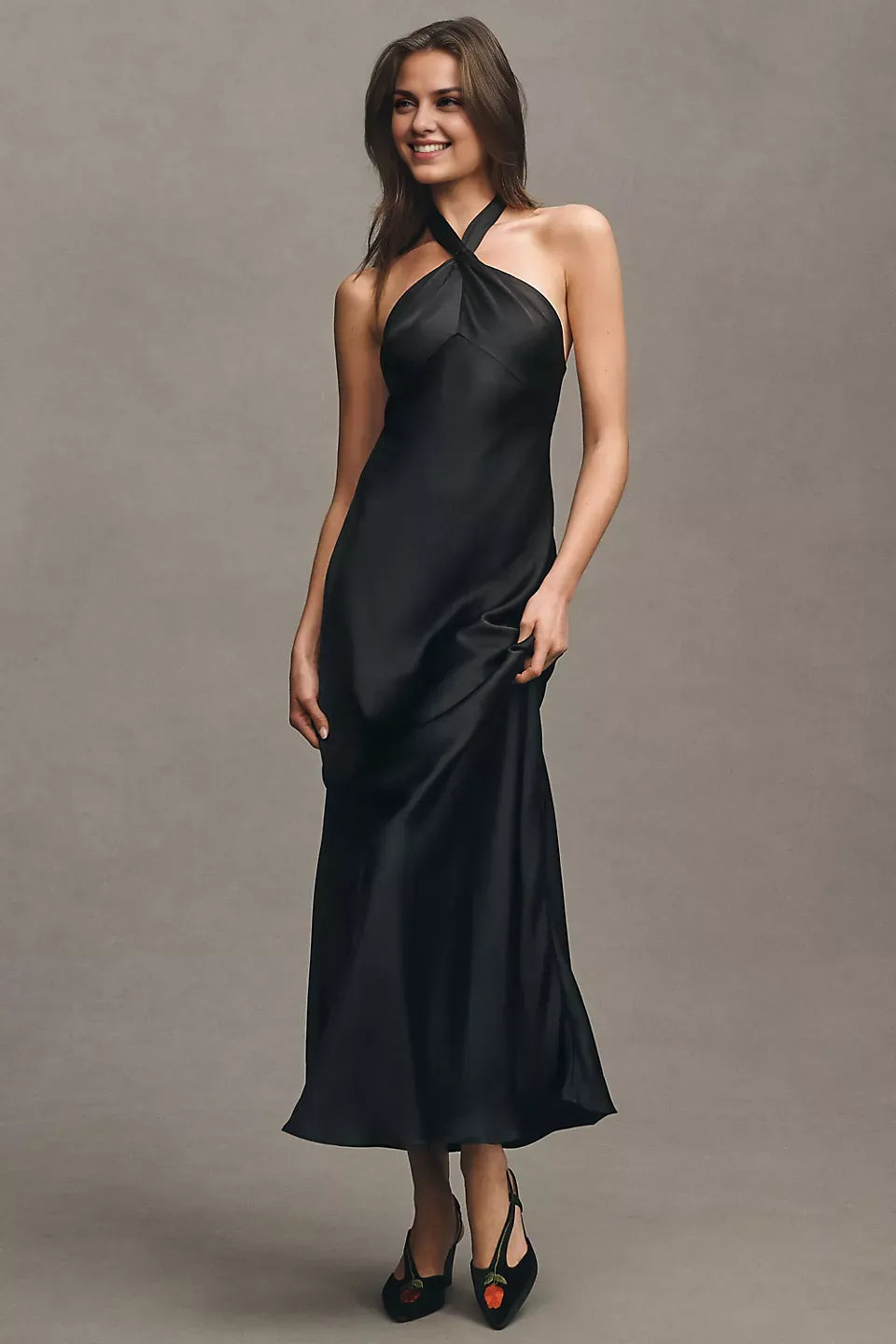 Robe Weitese sans manches, col licou, robe longue en satin, fourreau, colonne, robe de bal sexy dos nu 