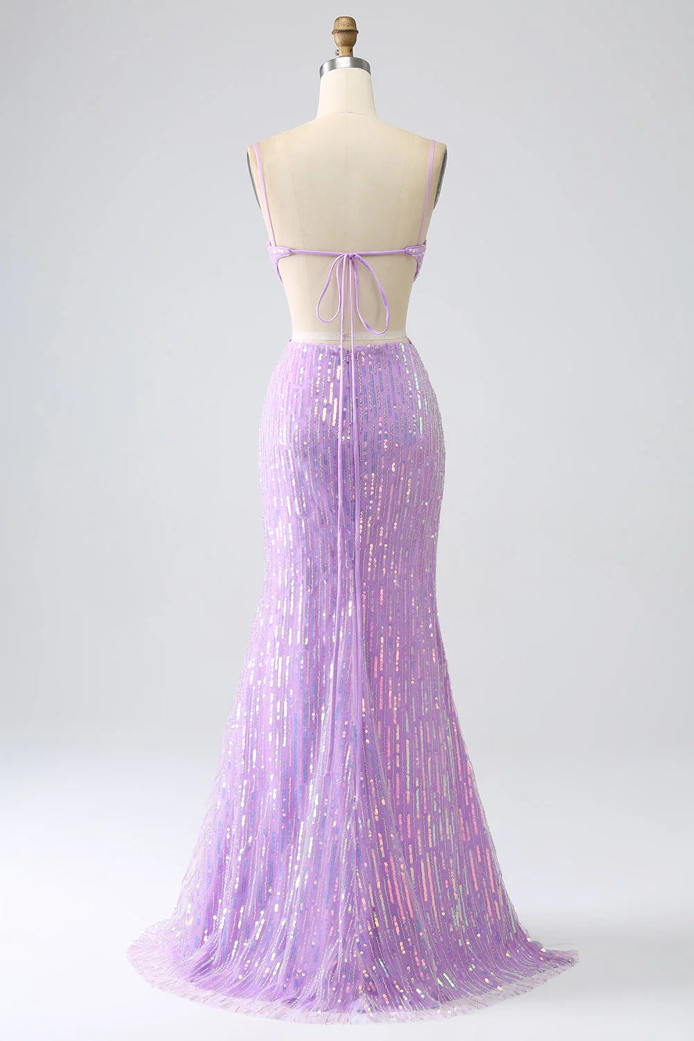 Purple Sparkly Mermaid Sequins Spaghetti Straps Prom Dress
