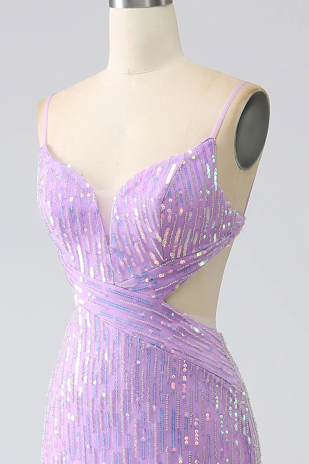 Purple Sparkly Mermaid Sequins Spaghetti Straps Prom Dress