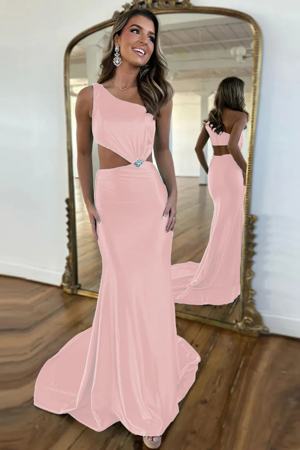 Vestido de fiesta largo de sirena con un solo hombro y aberturas