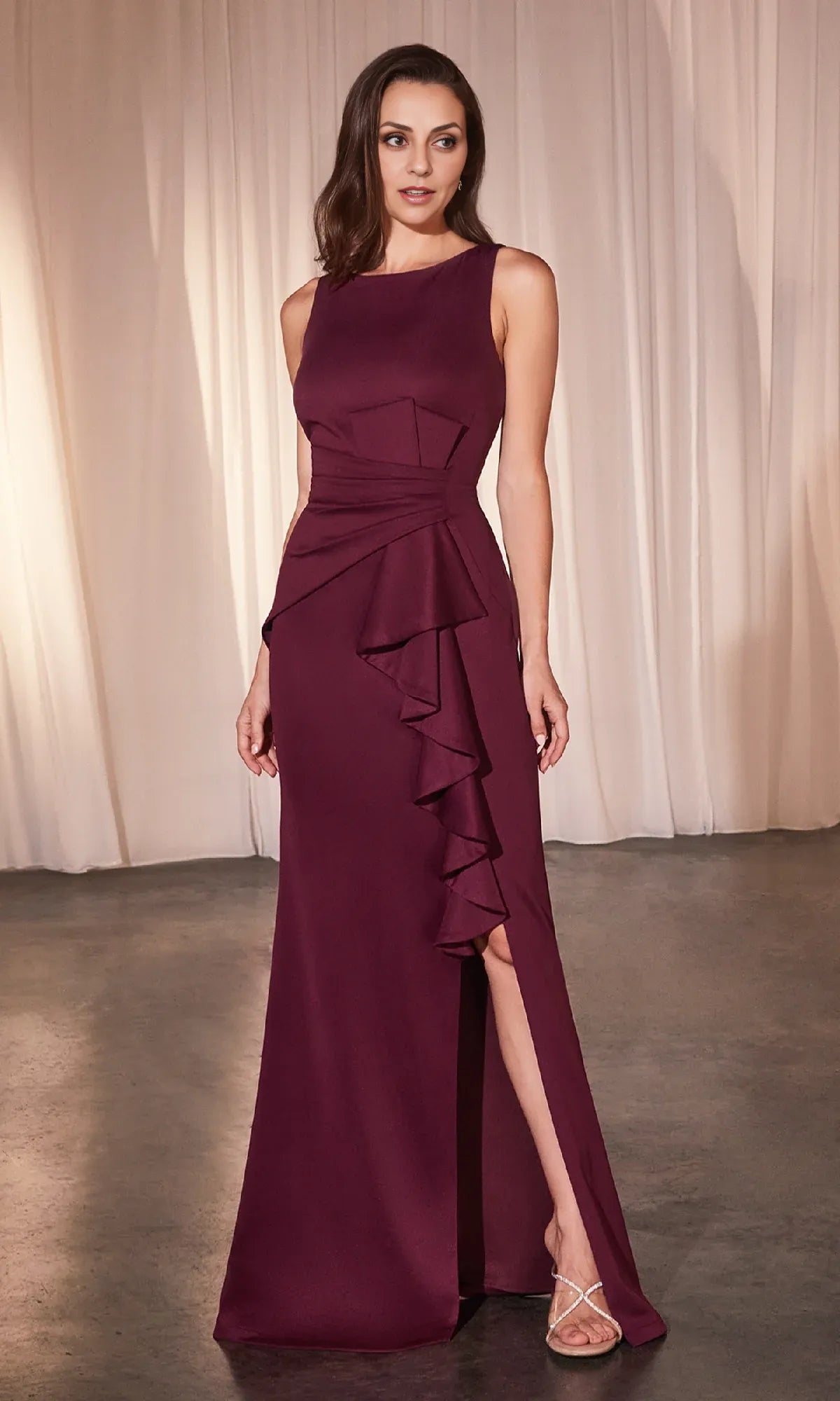 Weitese Dress Drape-Front Long Prom Dress Boat Neck V Back Floor-Length Ruffles Mother of the Bride Dress