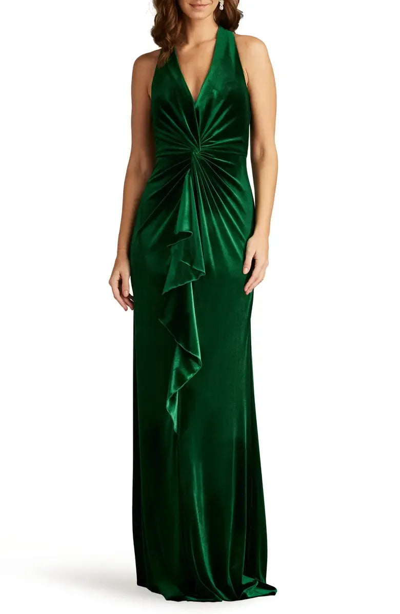 Bargain A-Line V Neck Sleeveless Velvet Floor-Length Prom Dress