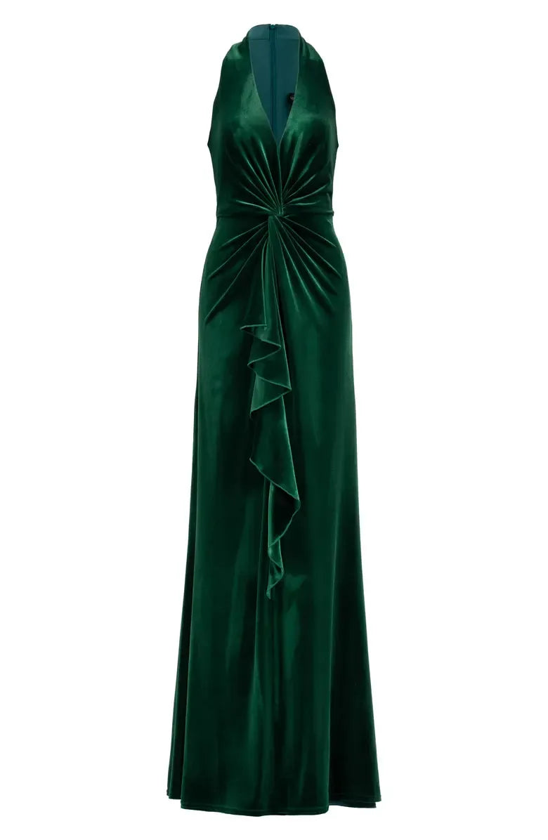 Bargain A-Line V Neck Sleeveless Velvet Floor-Length Prom Dress