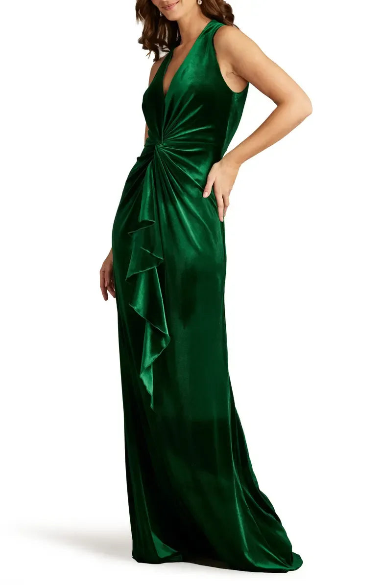 Bargain A-Line V Neck Sleeveless Velvet Floor-Length Prom Dress