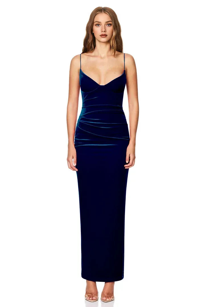 Bargain Column Sweetheart Neck Sleeveless Velvet Ankle-Length Prom Dress