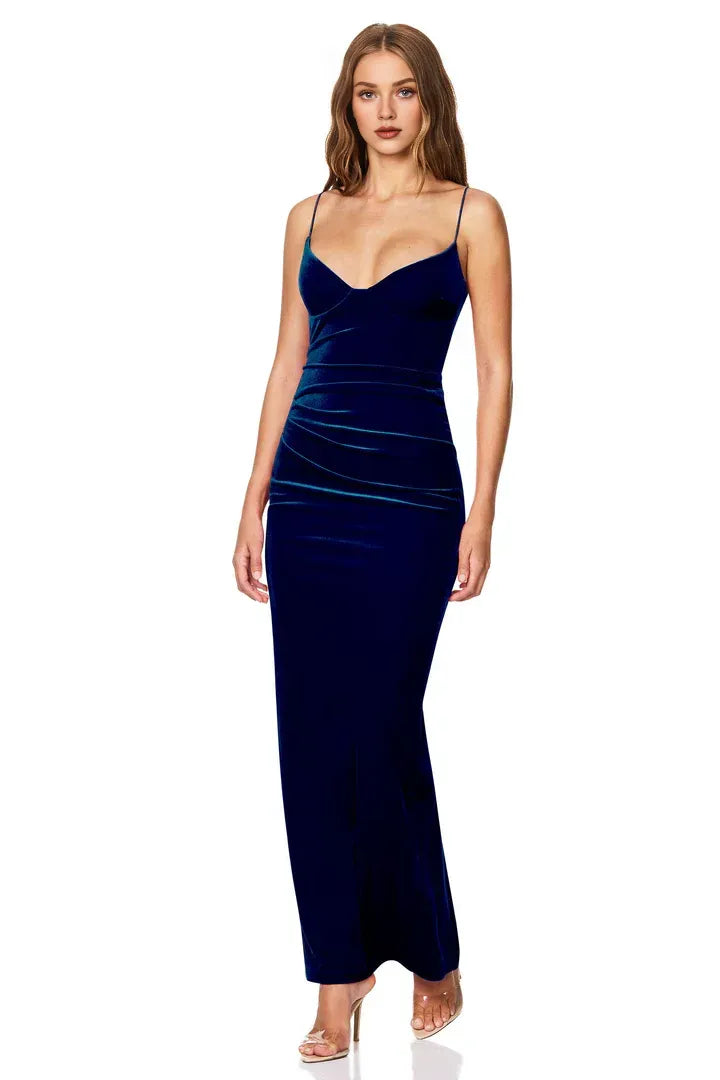Bargain Column Sweetheart Neck Sleeveless Velvet Ankle-Length Prom Dress