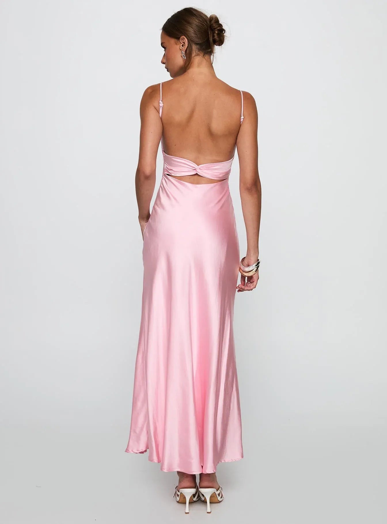 Bargain Fitted Spaghetti Straps Sleeveless Satin Floor-Length Prom Dress